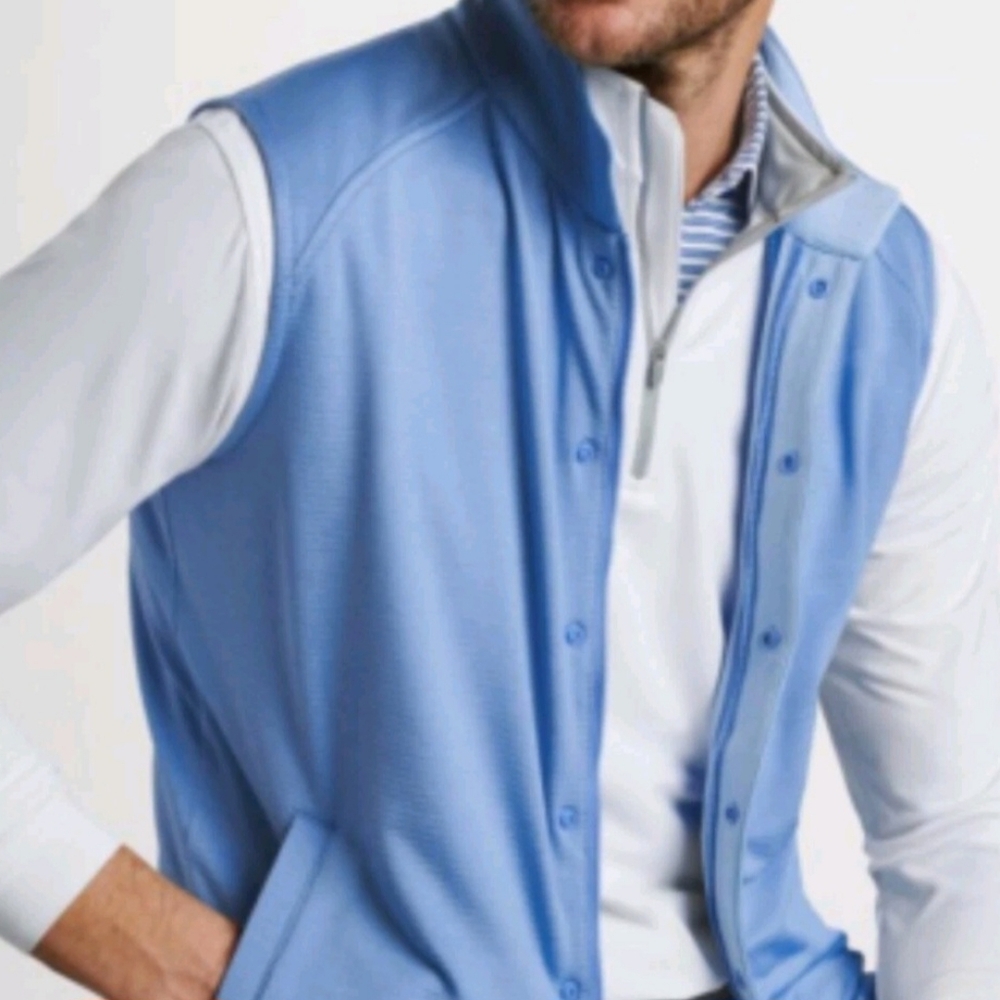 PETER MILLER BLUE ZIP SNAP Front Sleeveless VEST New MEN XL $145 MS24EK47 Pocket